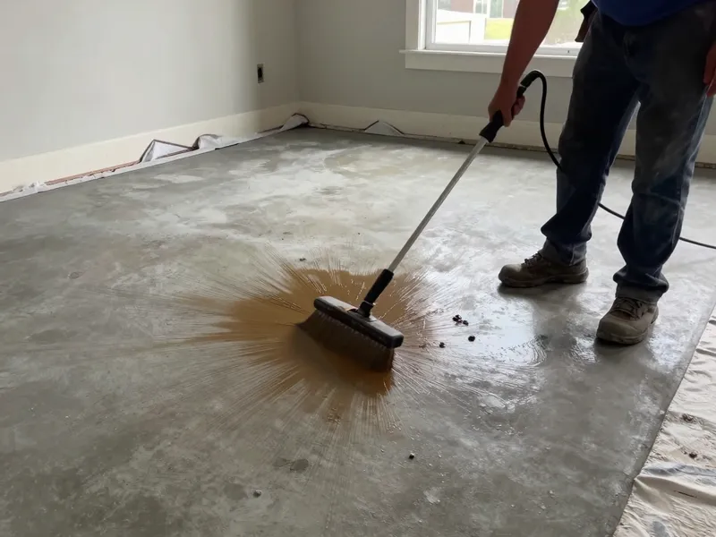 Professional concrete staining in progress