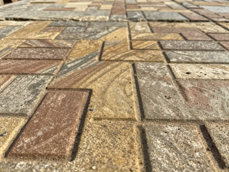 Close-up of stamped concrete pattern, texture and color detail