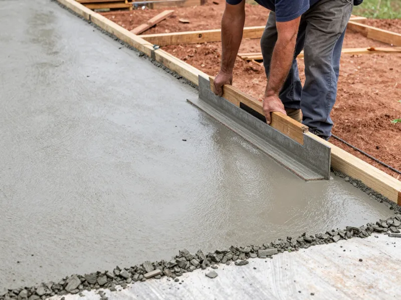 Professional concrete driveway installation in progress